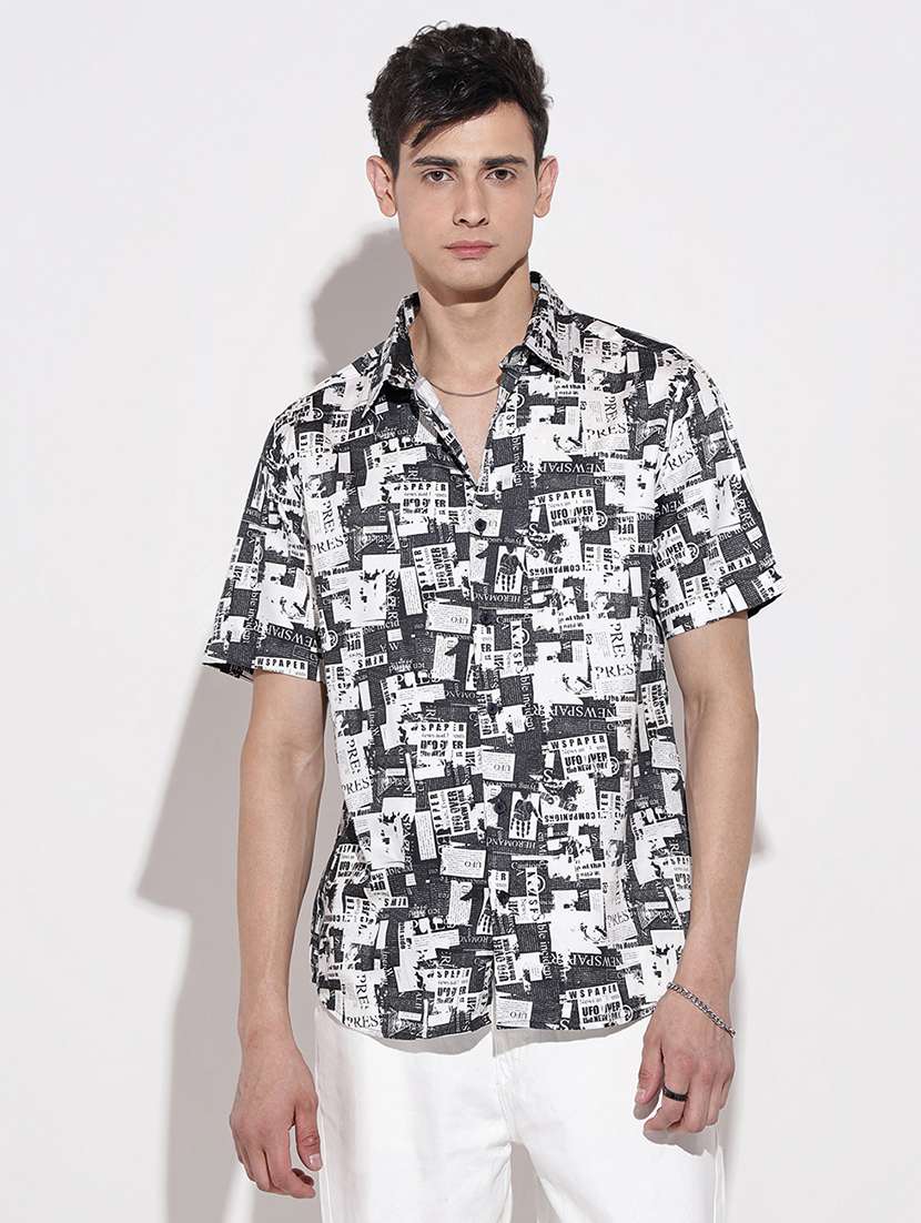 men printed short sleeve regular fit casual shirt - 22086082 -  Standard Image - 1