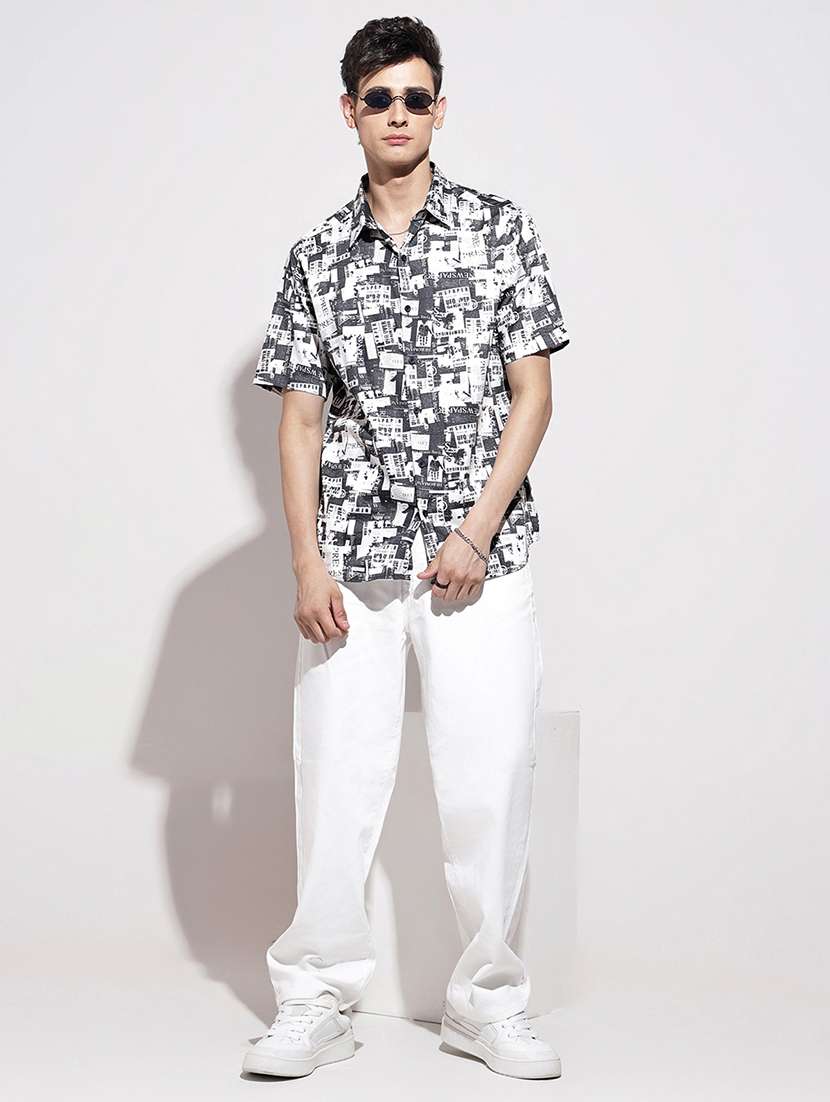 men printed short sleeve regular fit casual shirt - 22086082 -  Standard Image - 4