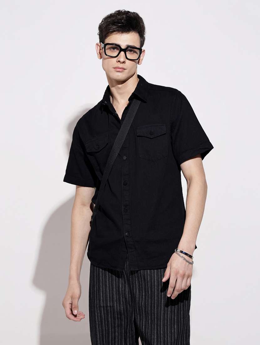 men solid short sleeve regular fit casual shirt - 22086085 - Standard Image - 1