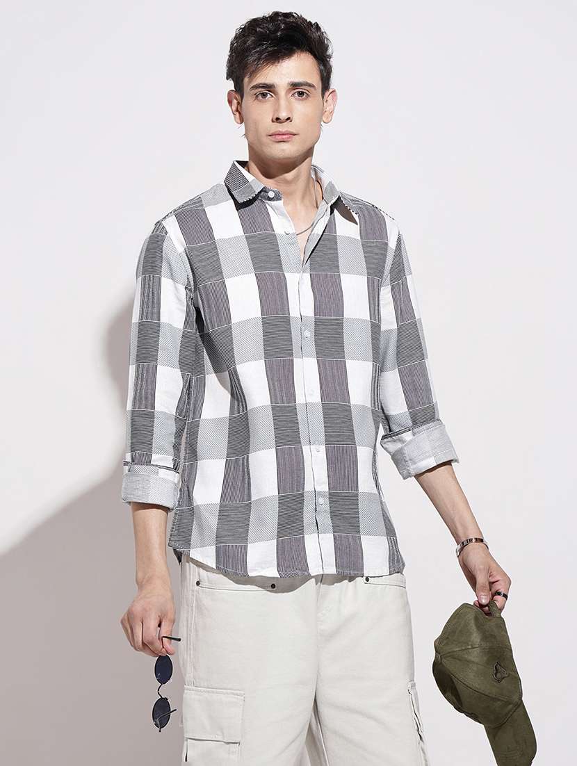 men checkered long sleeve regular fit casual shirt