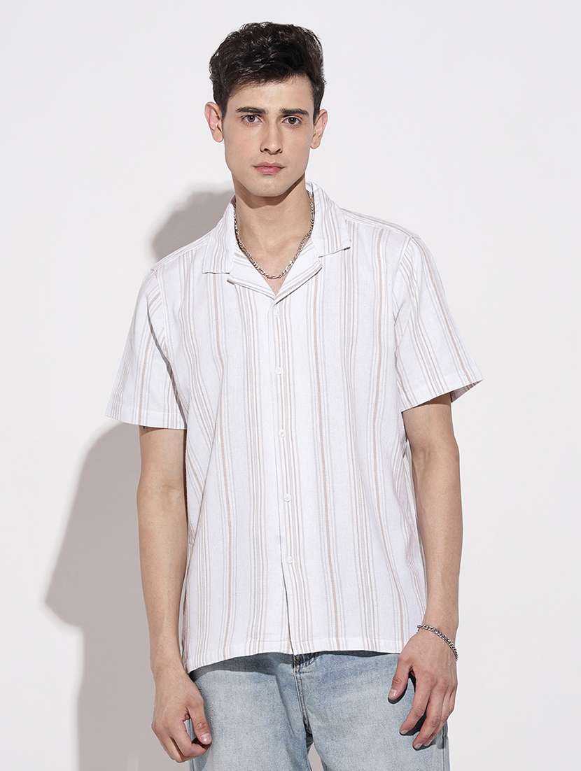 men striped short sleeve loose fit casual shirt - 22086092 -  Standard Image - 1
