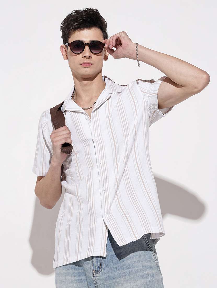 men striped short sleeve loose fit casual shirt - 22086092 -  Standard Image - 4