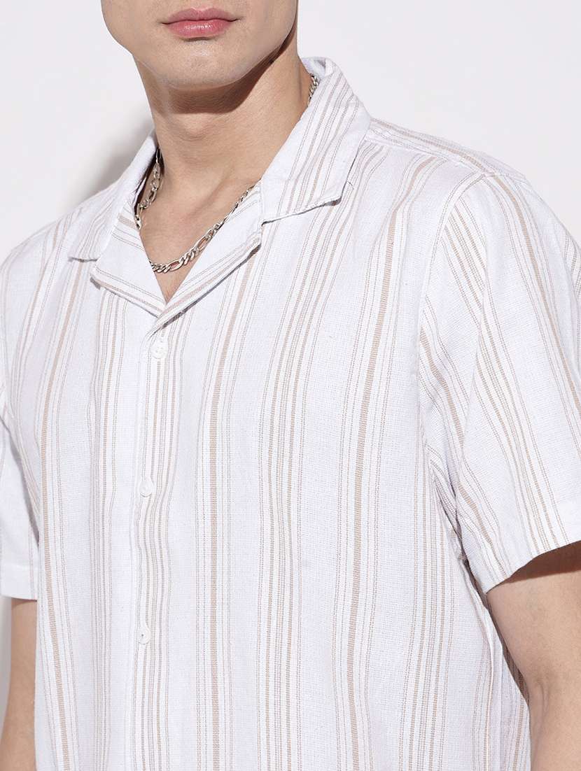 men striped short sleeve loose fit casual shirt - 22086092 -  Standard Image - 6
