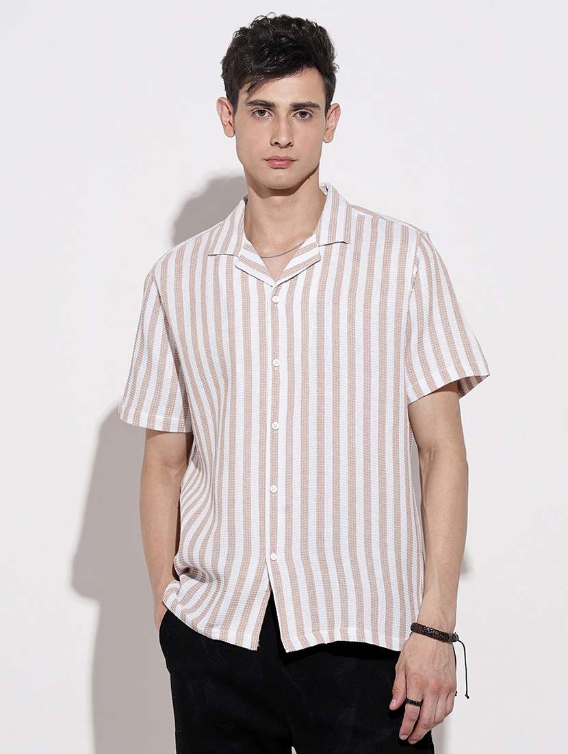 men striped short sleeve loose fit casual shirt - 22086094 -  Standard Image - 1