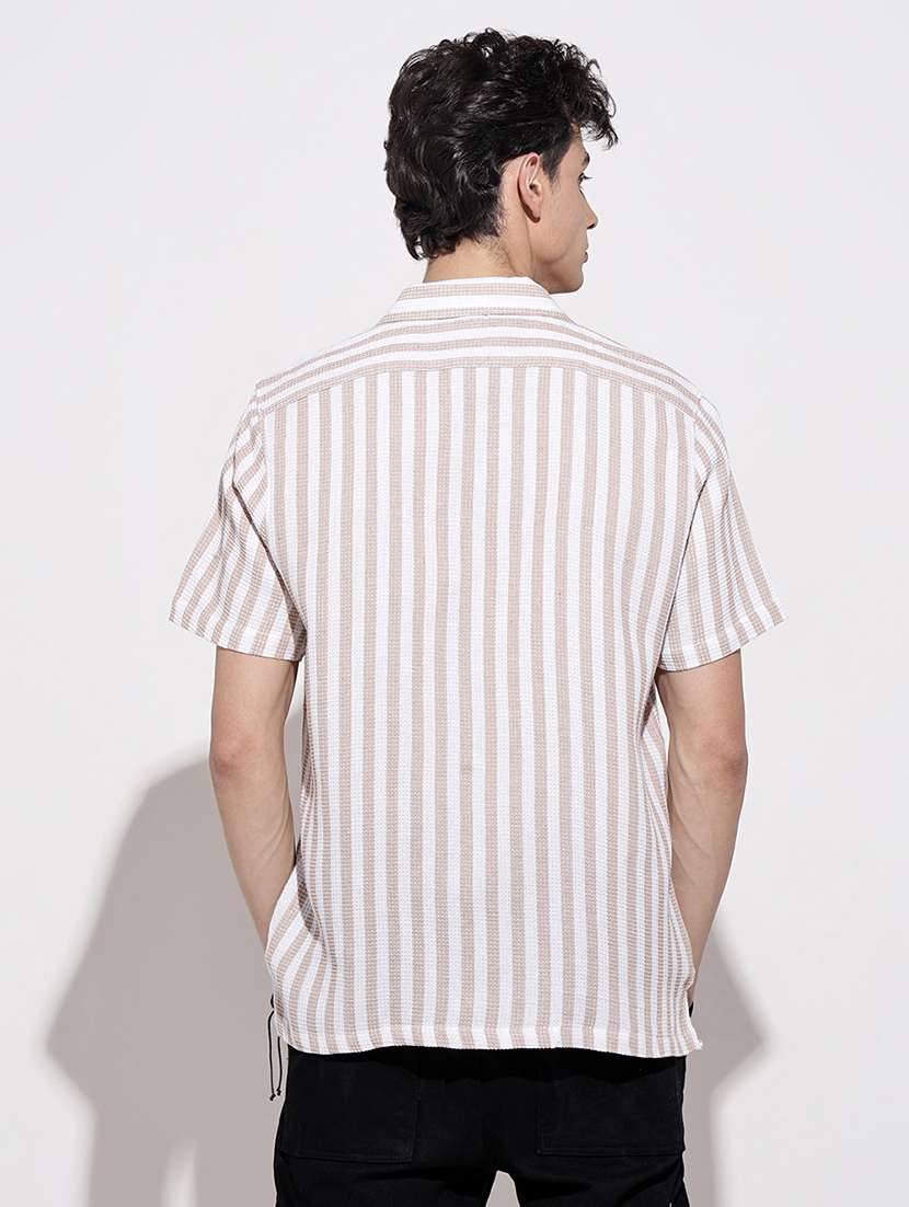 men striped short sleeve loose fit casual shirt - 22086094 -  Standard Image - 4