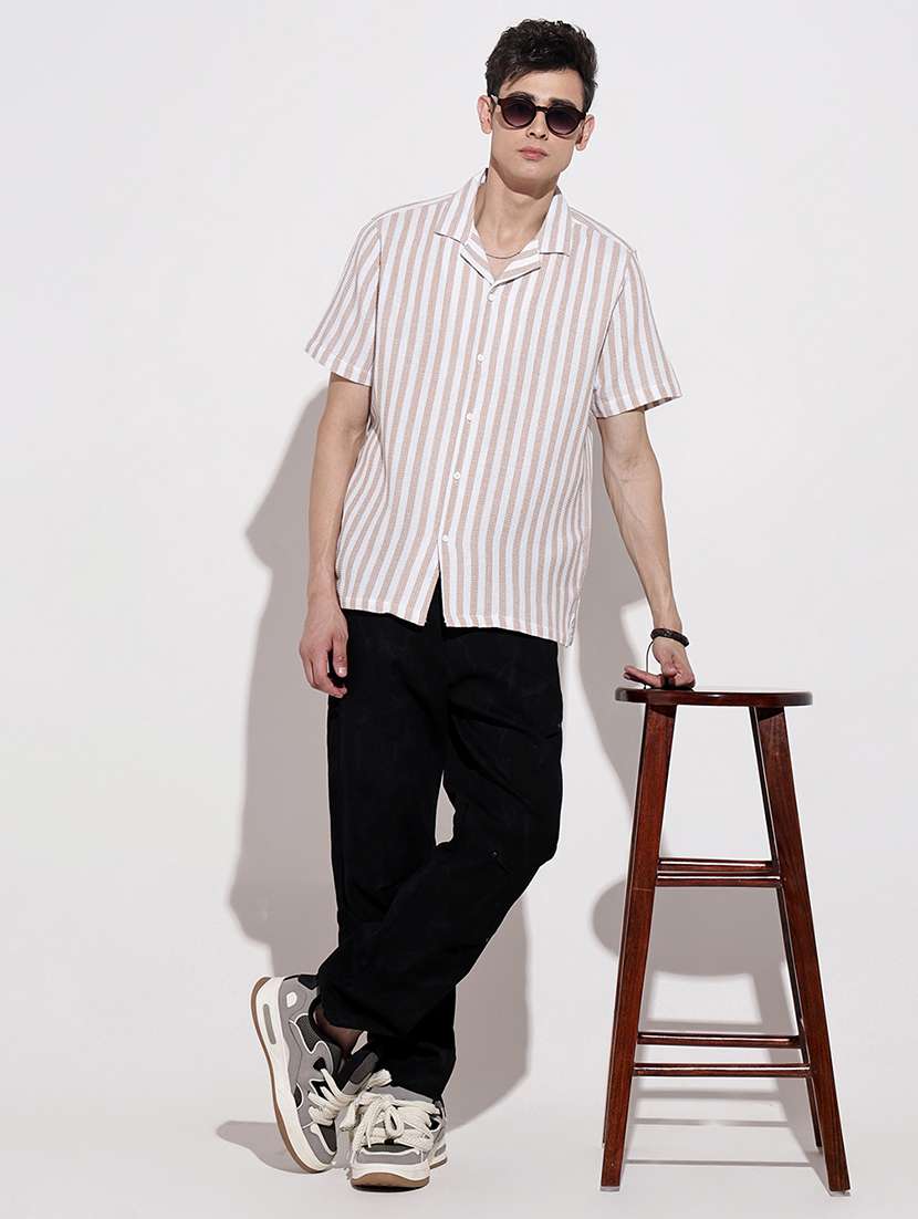 men striped short sleeve loose fit casual shirt - 22086094 -  Standard Image - 6