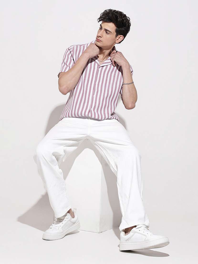 men striped short sleeve loose fit casual shirt - 22086095 -  Standard Image - 1