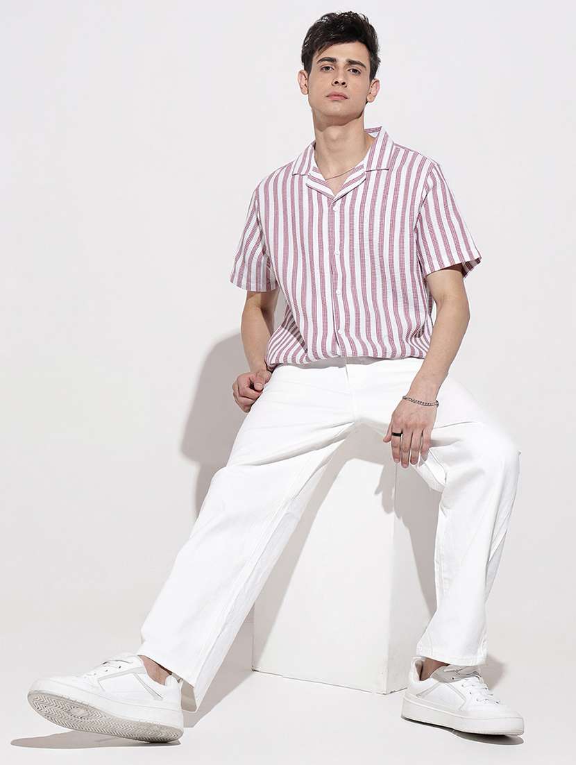 men striped short sleeve loose fit casual shirt - 22086095 -  Standard Image - 4