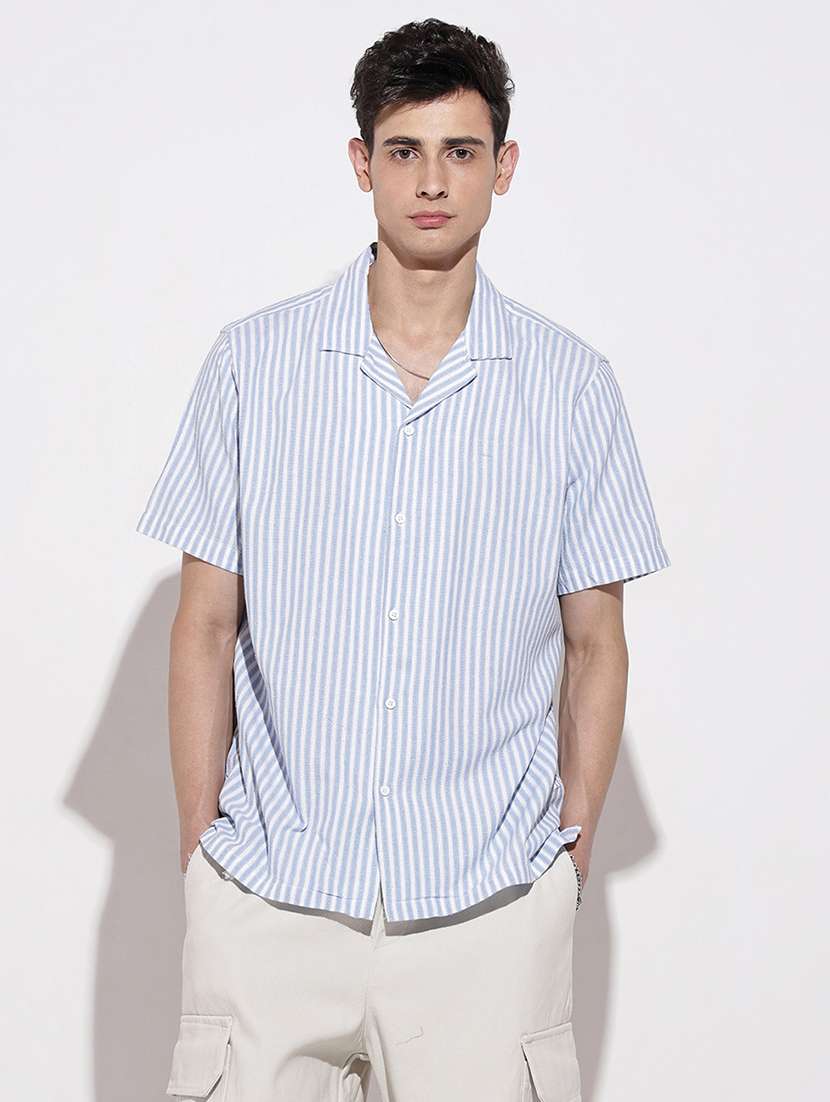 men striped short sleeve loose fit casual shirt - 22086096 -  Standard Image - 1
