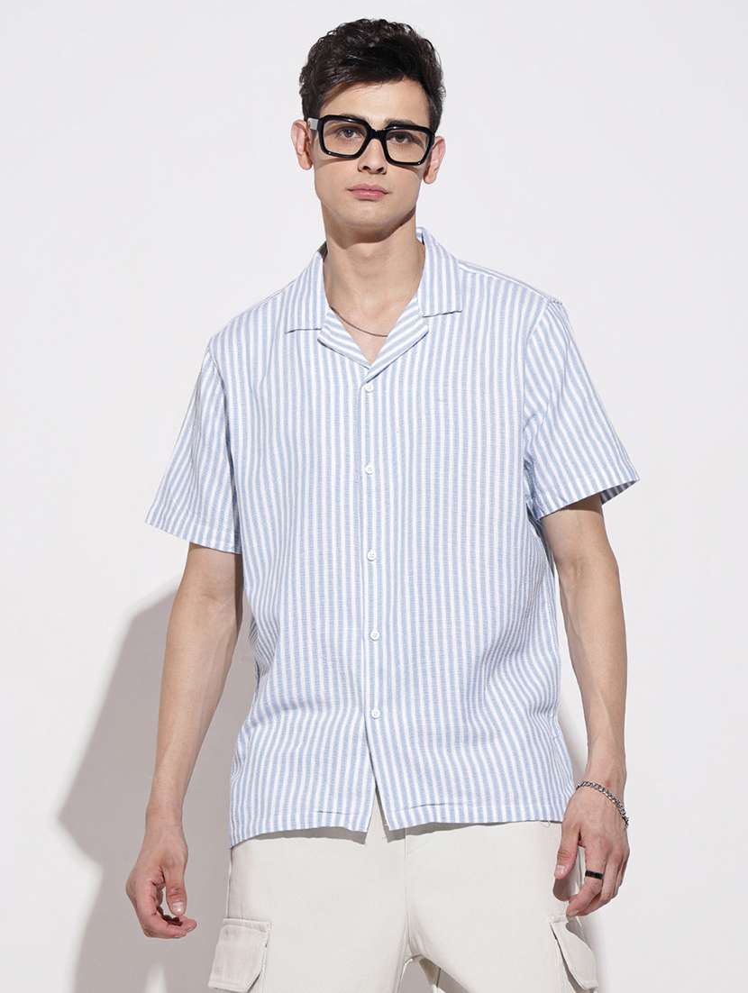 men striped short sleeve loose fit casual shirt - 22086096 -  Standard Image - 4