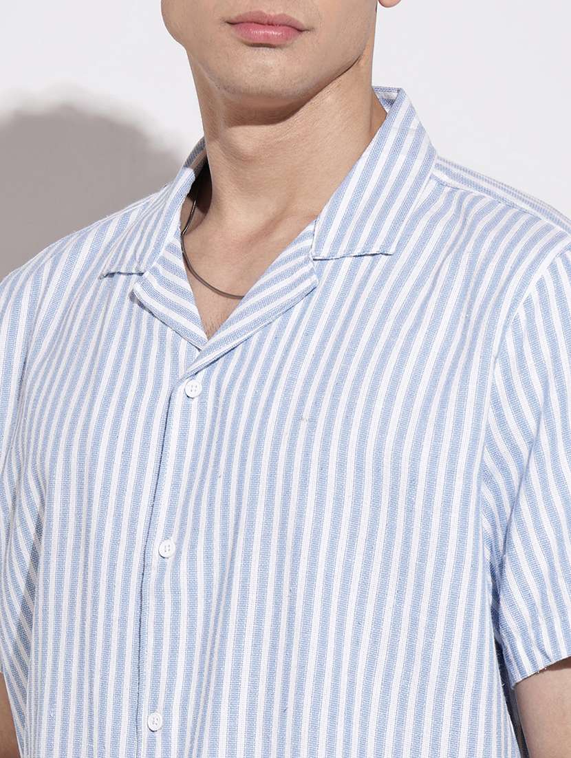 men striped short sleeve loose fit casual shirt - 22086096 -  Standard Image - 6