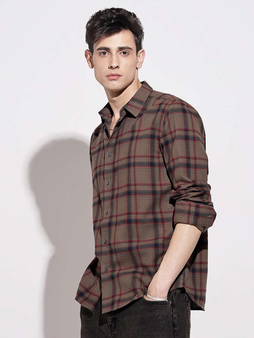 men checkered long sleeve regular fit casual shirt - 22086100 -  Standard Image - 1