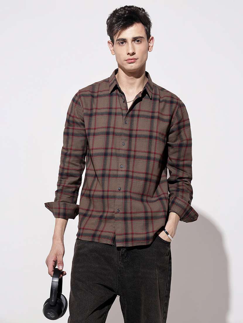 men checkered long sleeve regular fit casual shirt - 22086100 -  Standard Image - 4