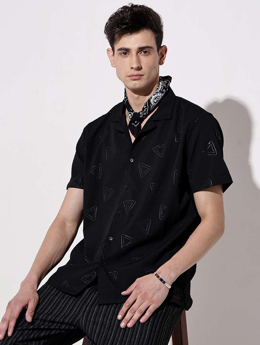 men geometric short sleeve loose fit casual shirt - 22086110 -  Standard Image - 1