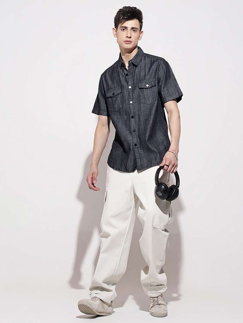 men solid short sleeve regular fit casual shirt - 22086111 -  Standard Image - 4