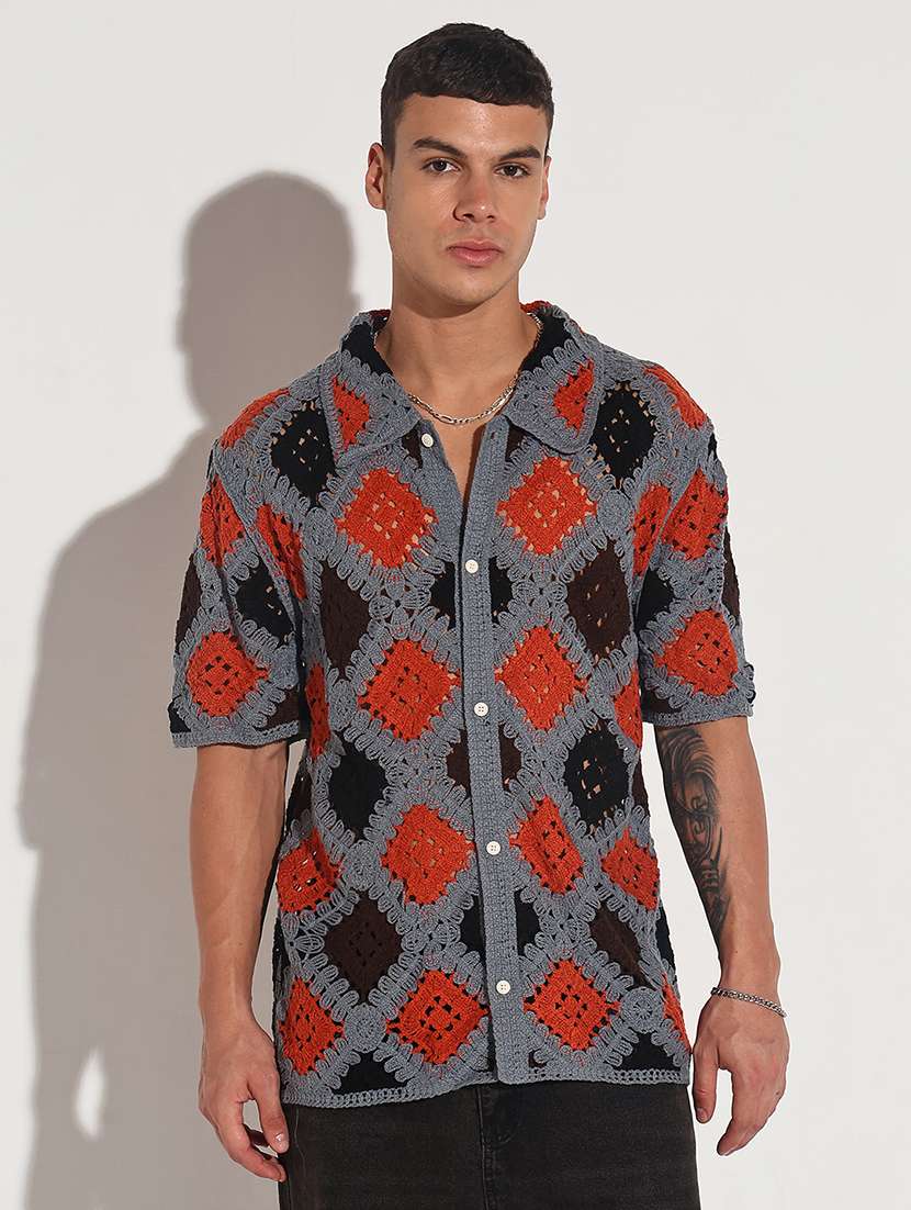 men self design short sleeve loose fit casual shirt - 22086118 -  Standard Image - 1