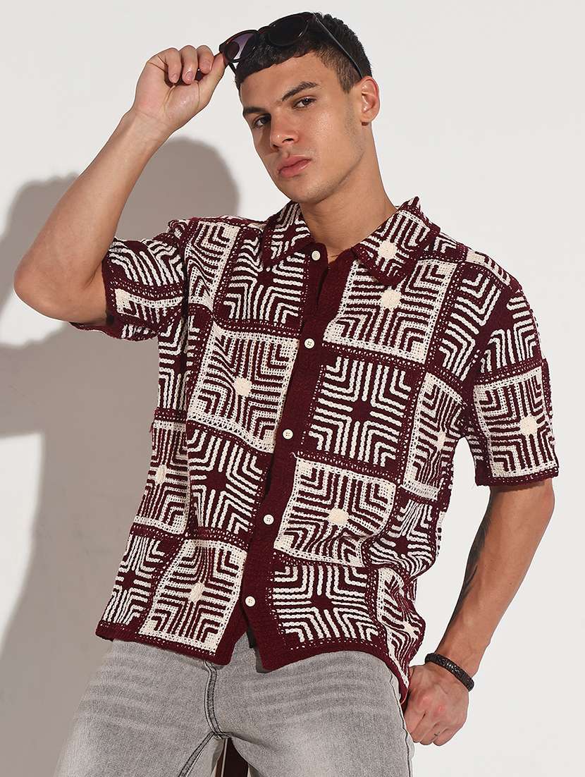 men self design short sleeve loose fit casual shirt - 22086122 -  Standard Image - 1