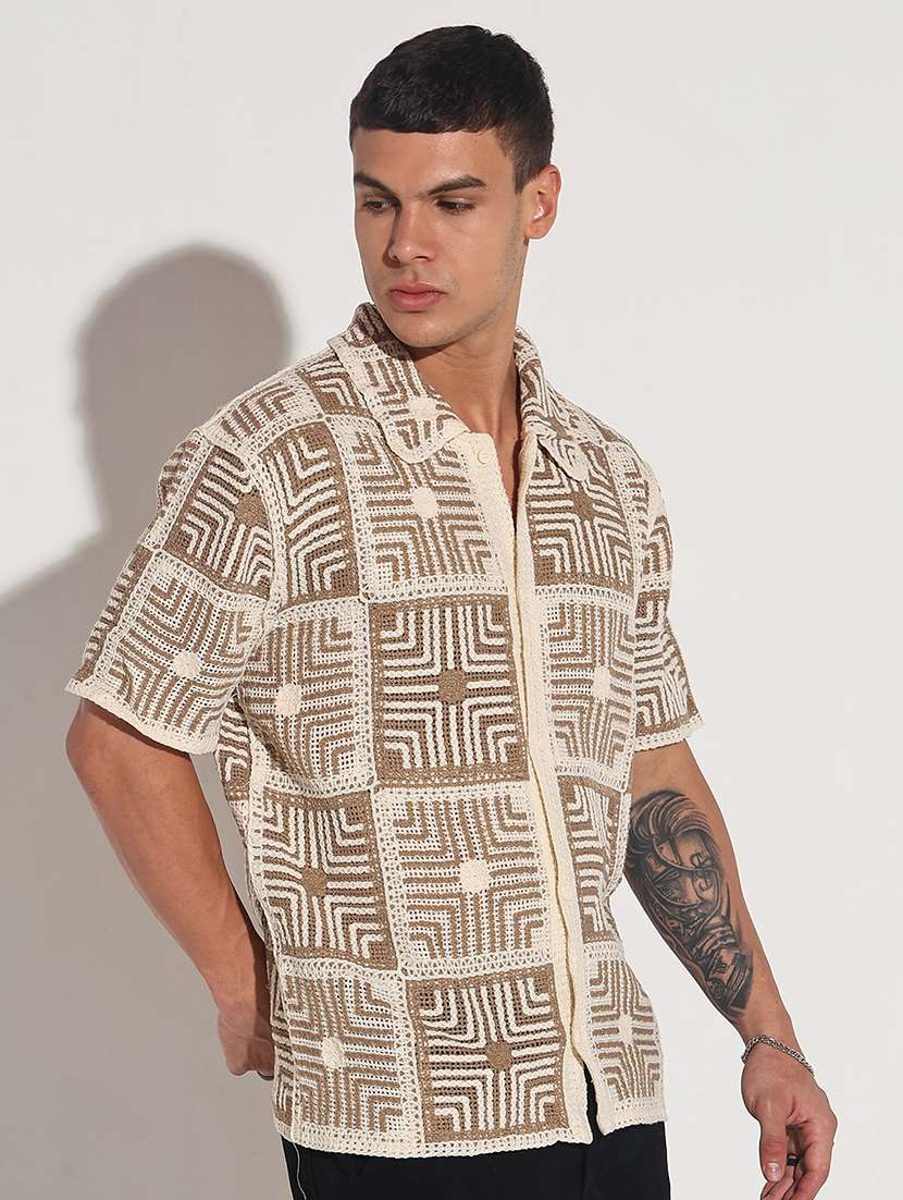 men self design short sleeve loose fit casual shirt - 22086124 -  Standard Image - 1