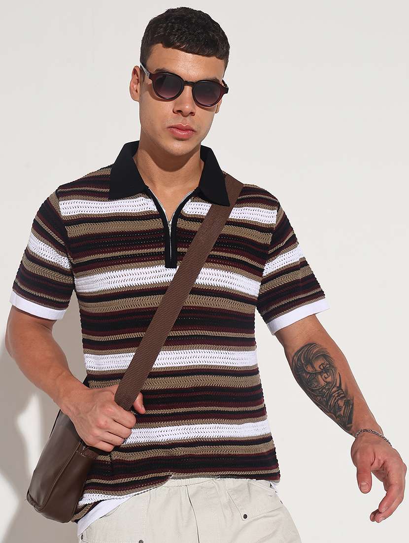men striped short sleeve regular fit polo t-shirt