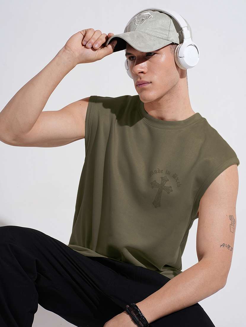 men front & back print round neck regular fit t-shirt