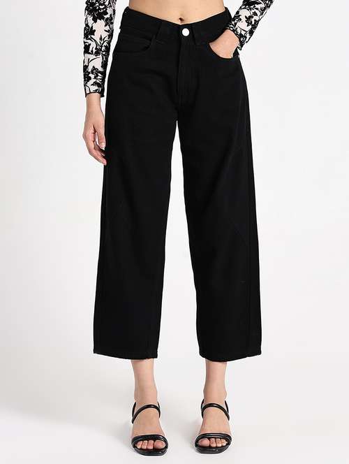 women solid mid rise wide leg jean - 22086206 - Standard Image - 0