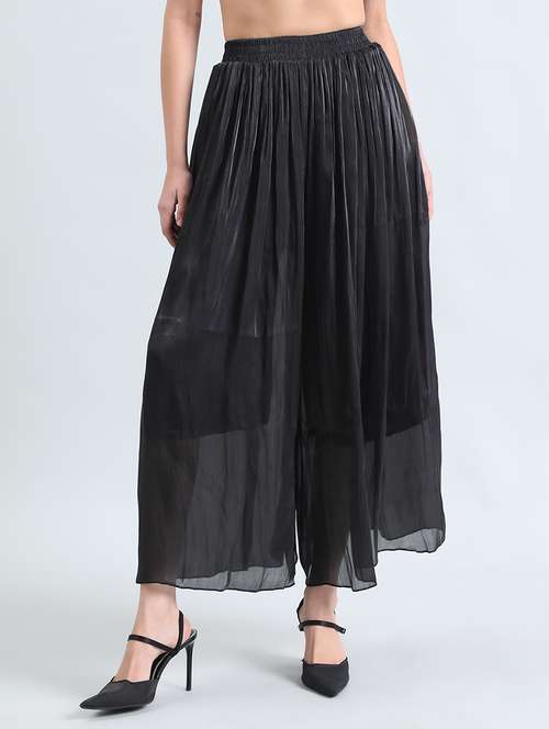 women black solid mid rise flared palazzo - 22086209 - Standard Image - 0