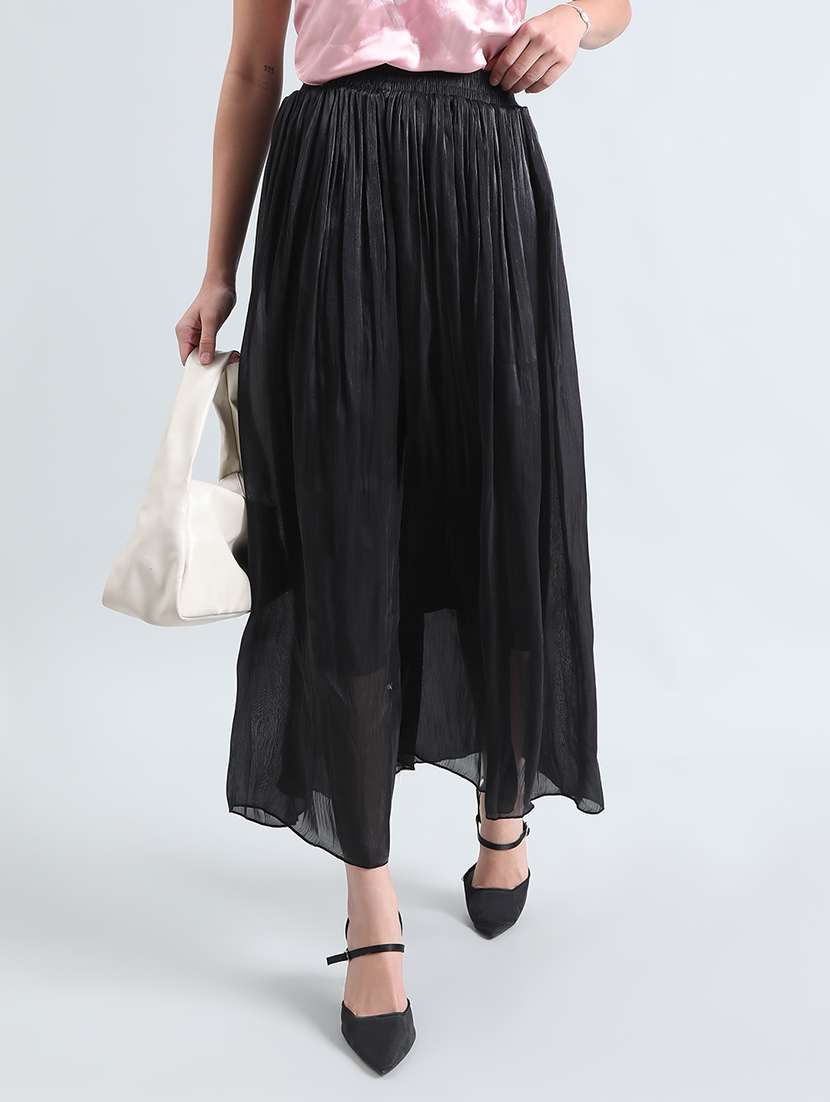 women black solid mid rise flared palazzo - 22086209 - Standard Image - 1