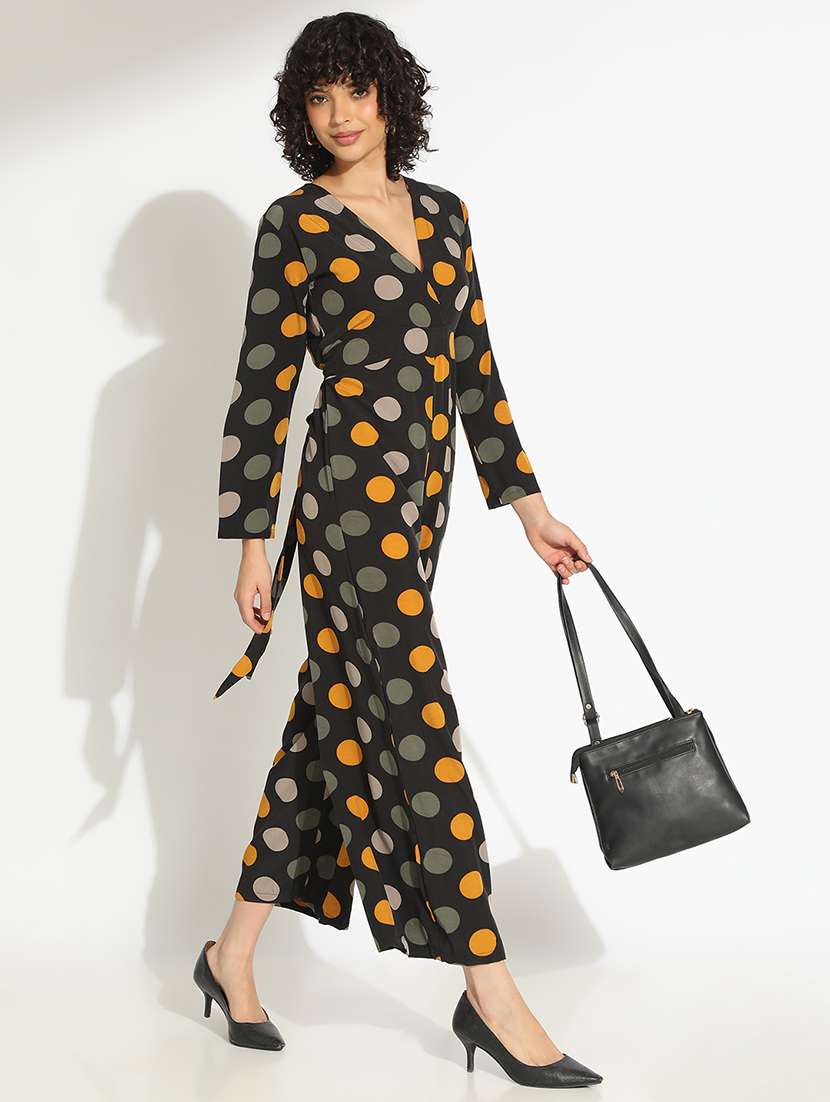 Women Black Polka Doted Long Sleeve Jumpsuit - 22086216 -  Standard Image - 1