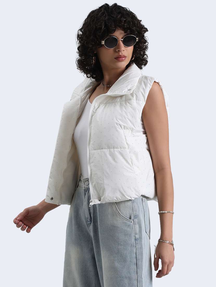 women white solid sleeveless quilted jacket - 22086219 -  Standard Image - 1