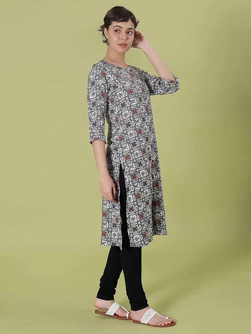 women printed three quarter sleeve straight kurta - 22086229 -  Standard Image - 1