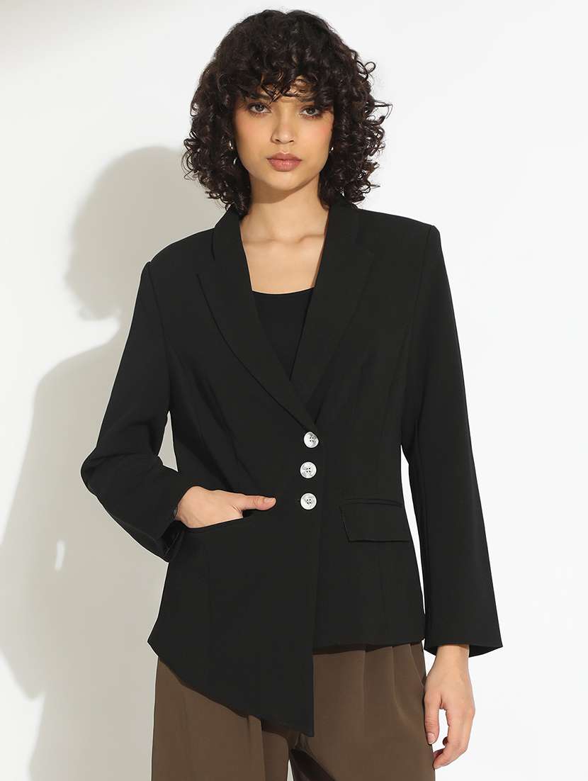 women black solid long sleeve double breasted blazer - 22086231 -  Standard Image - 1