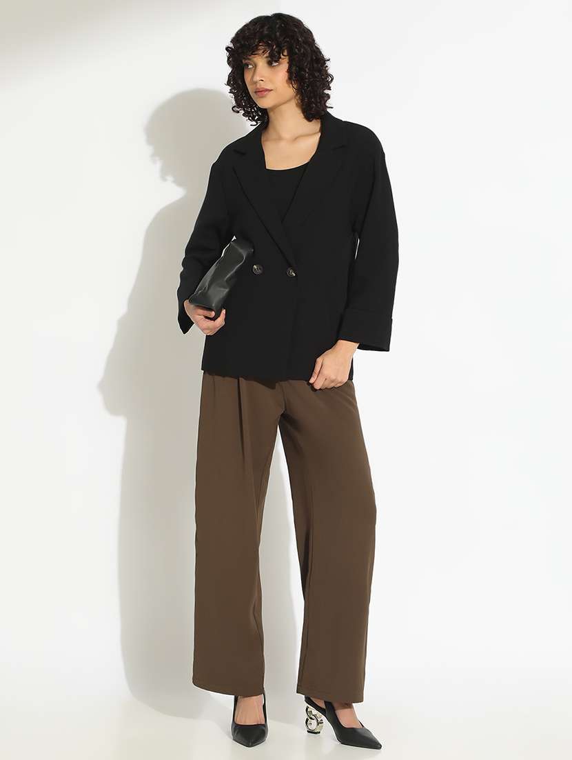 women black solid long sleeve double breasted blazer - 22086232 - Standard Image - 4