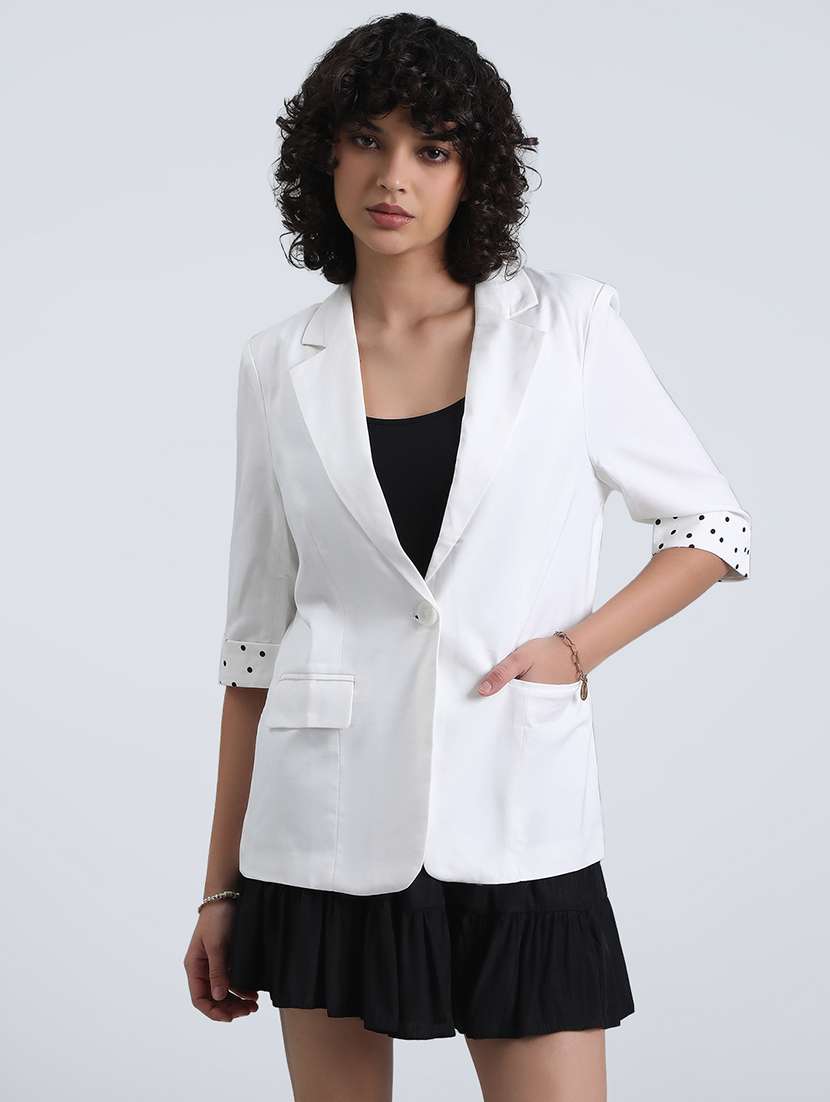 women solid three quarter sleeve single breasted blazer - 22086236 -  Standard Image - 1