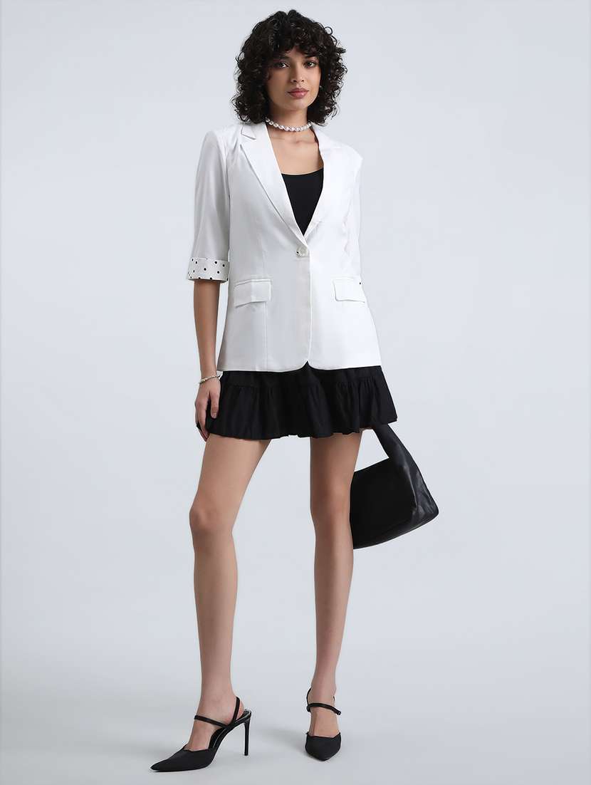 women solid three quarter sleeve single breasted blazer - 22086236 -  Standard Image - 4