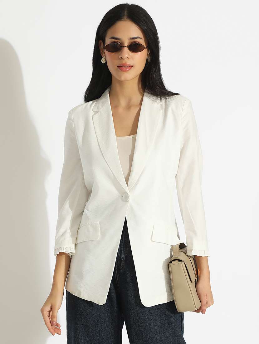 women solid long sleeve single breasted blazer