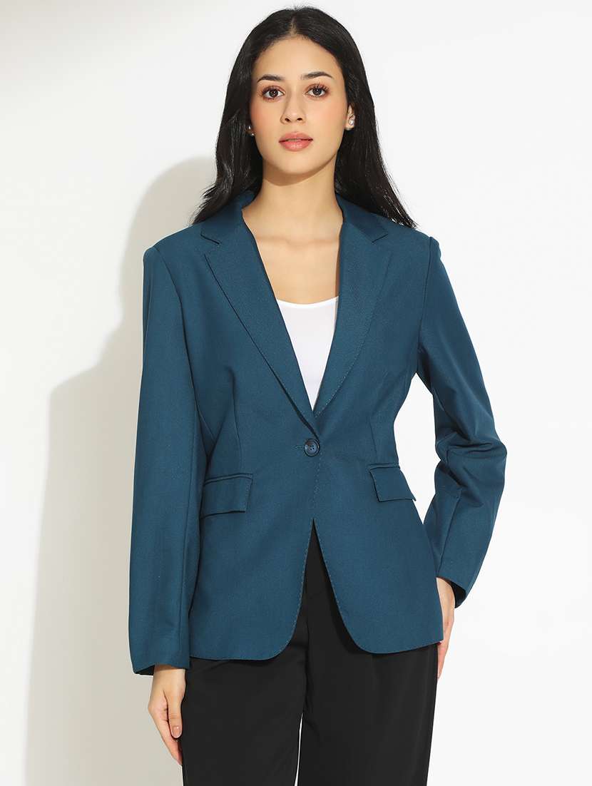 women solid long sleeve single breasted blazer