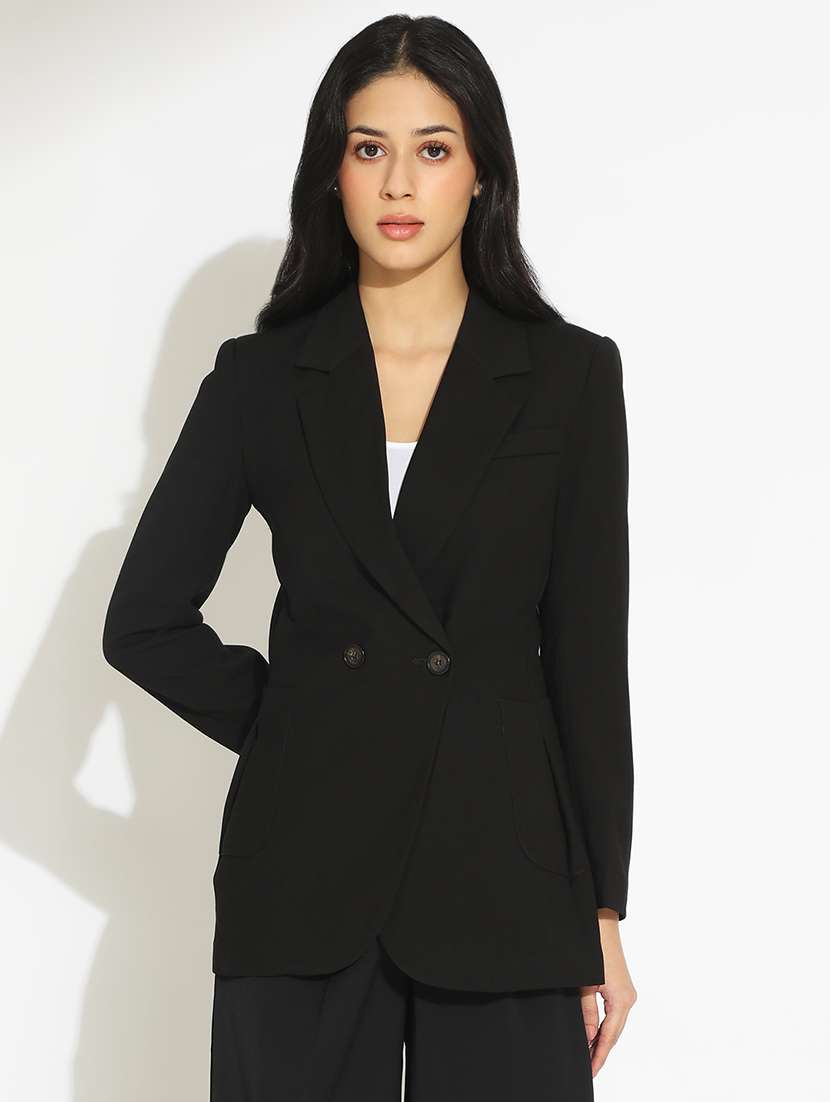 women solid long sleeve double breasted blazer - 22086240 -  Standard Image - 1