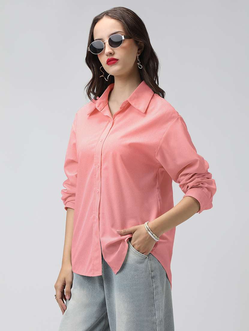 women solid long sleeve collared oversized shirt - 22086241 -  Standard Image - 1