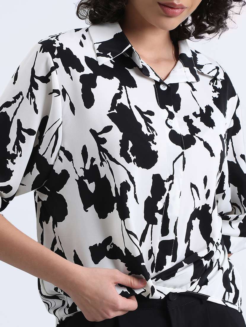 women printed collared high low shirt - 22086244 -  Standard Image - 4