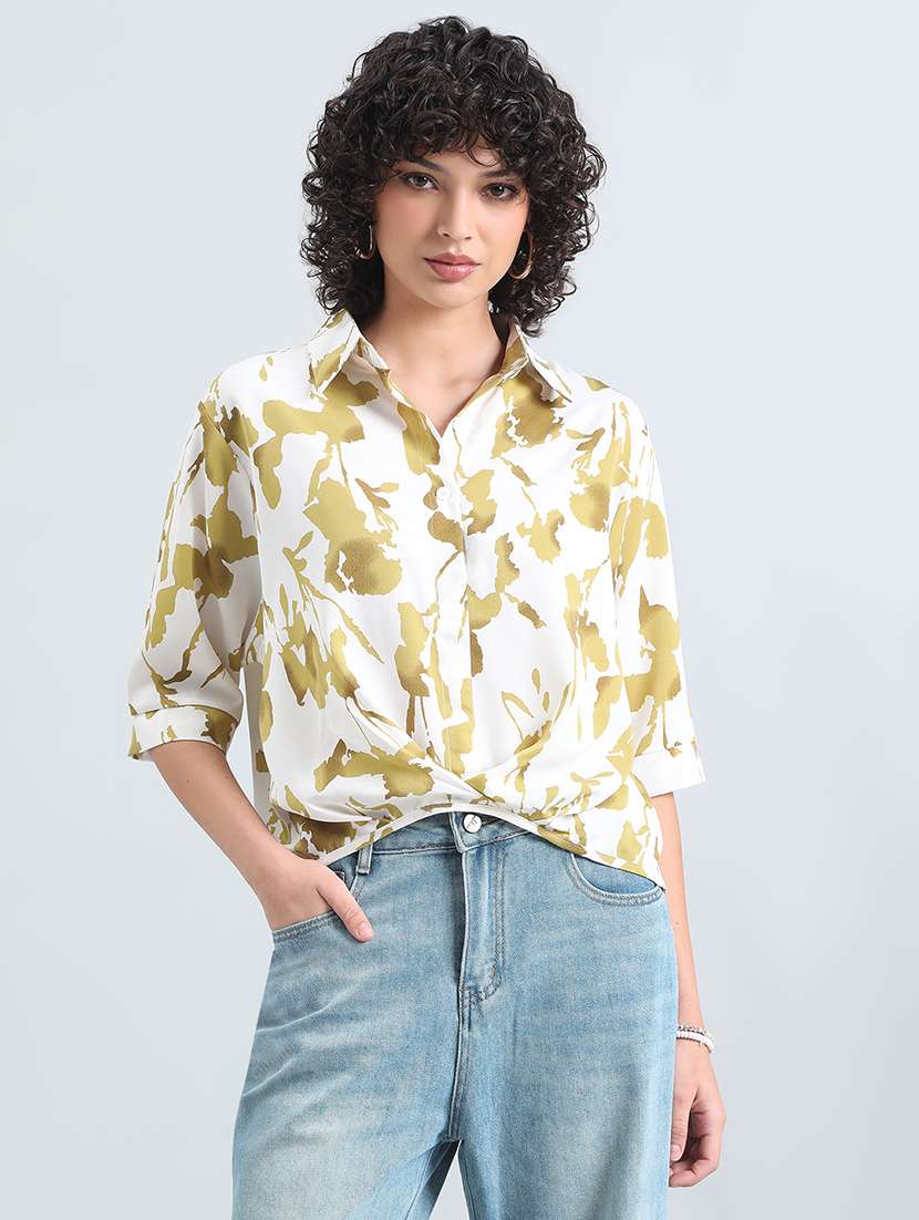 women printed collared high low shirt - 22086245 -  Standard Image - 1