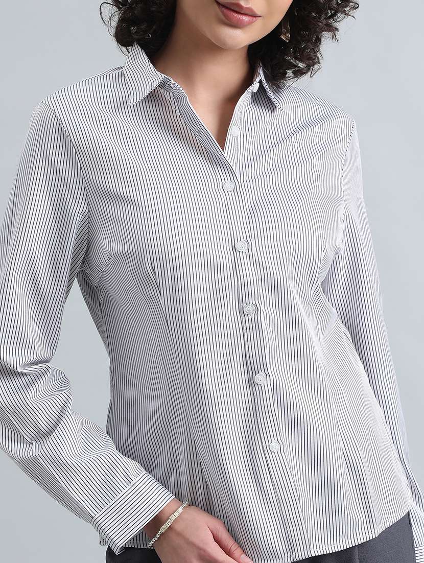 women striped long sleeve collared shirt - 22086247 - Standard Image - 4