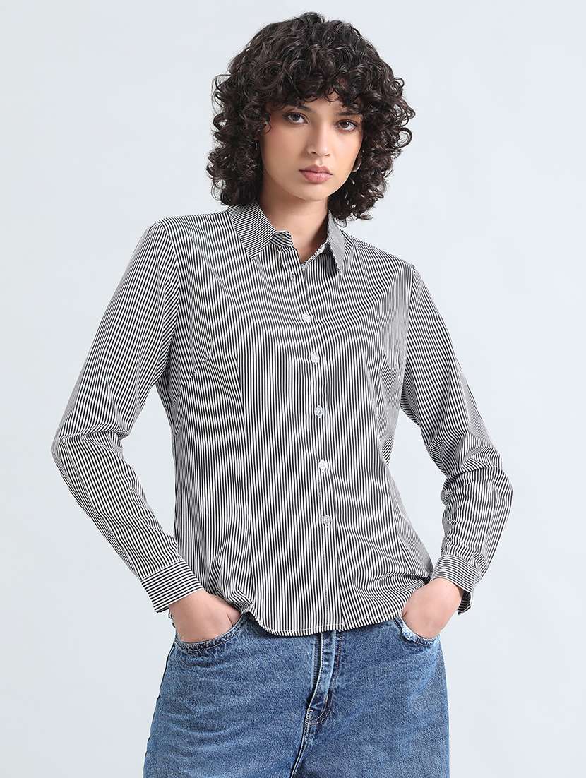 womne striped collared long sleeve shirt - 22086248 -  Standard Image - 1