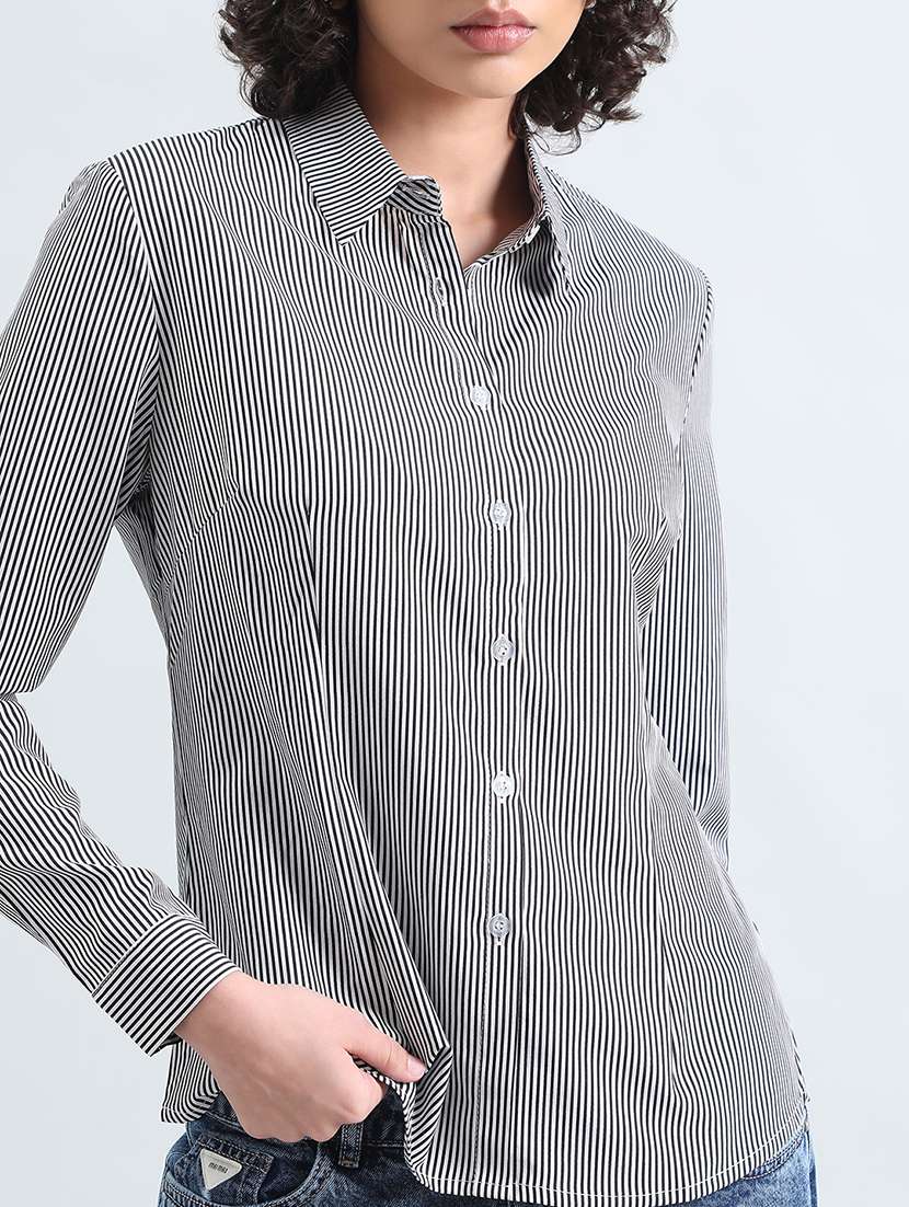 womne striped collared long sleeve shirt - 22086248 -  Standard Image - 4
