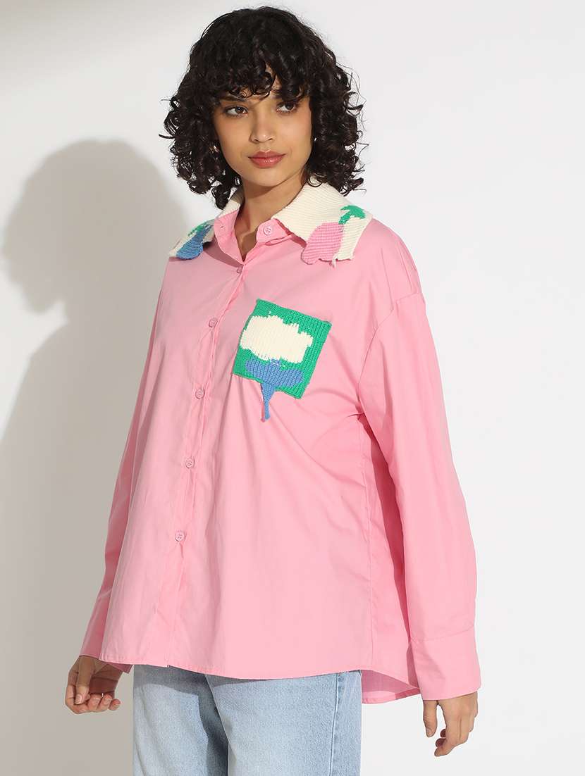 women self designed collared long sleeve oversized shirt - 22086249 -  Standard Image - 1