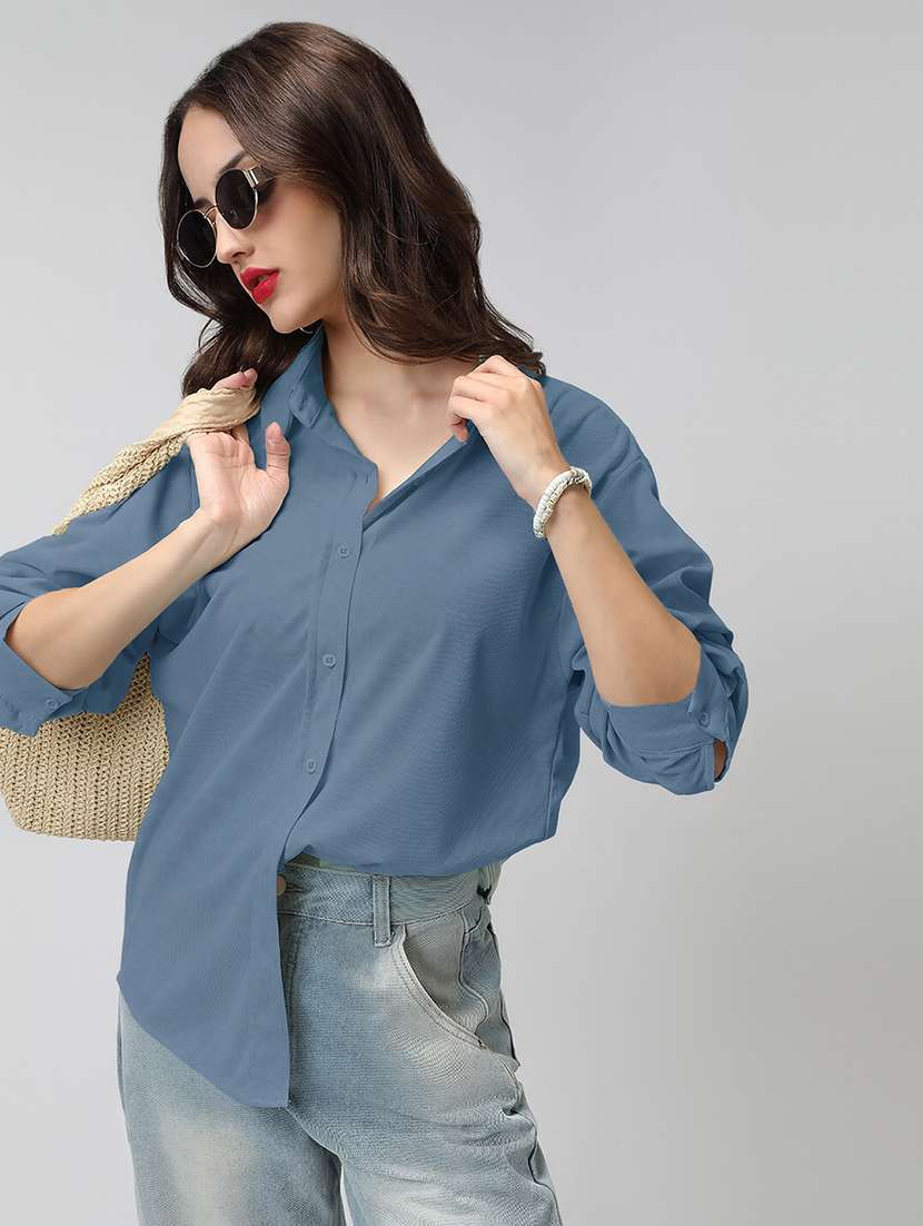 women solid collarerd long sleeve oversized shirt - 22086250 - Standard Image - 4