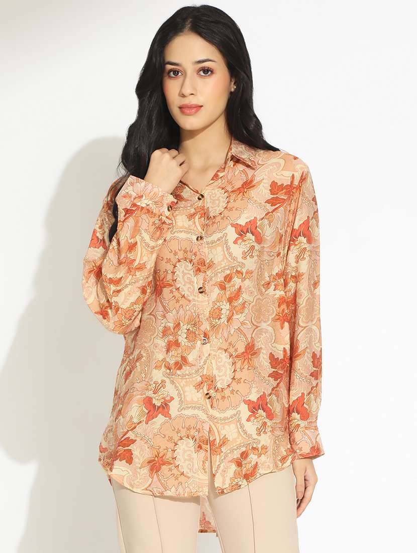 women floral print collarerd long sleeve shirt - 22086252 -  Standard Image - 1