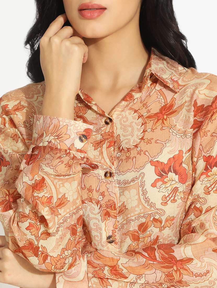 women floral print collarerd long sleeve shirt - 22086252 -  Standard Image - 4