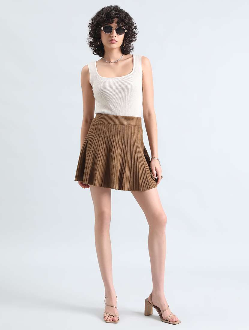 women brown solid high rise flared skirt - 22086253 - Standard Image - 4