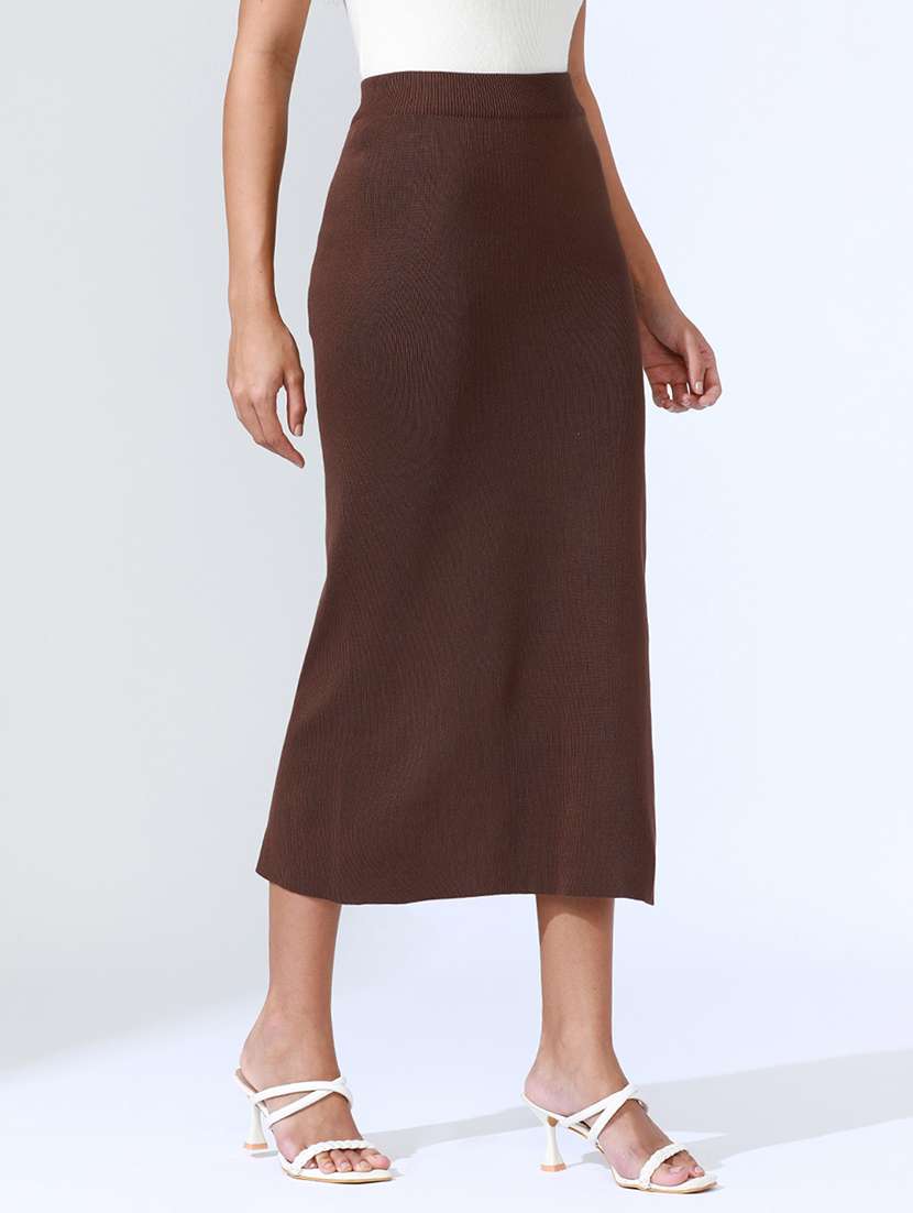 women brown solid high rise bodycon skirt - 22086256 -  Standard Image - 1
