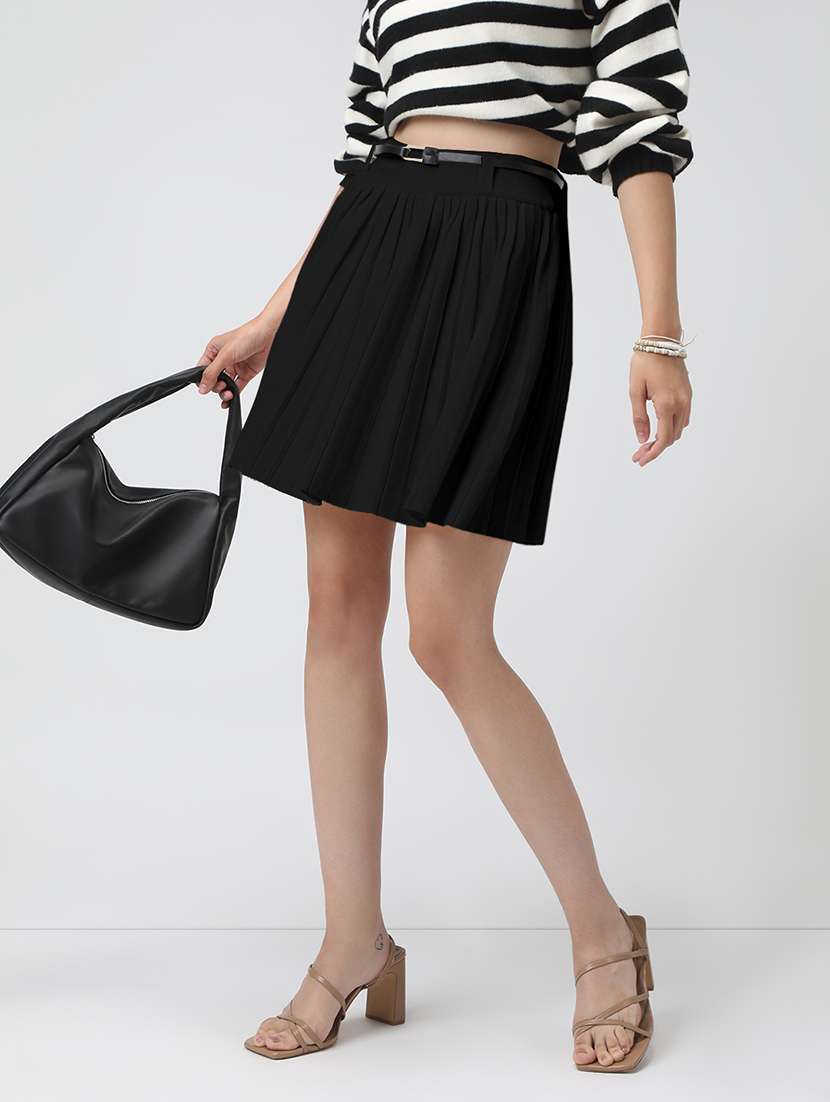 black acrylic flared skirts